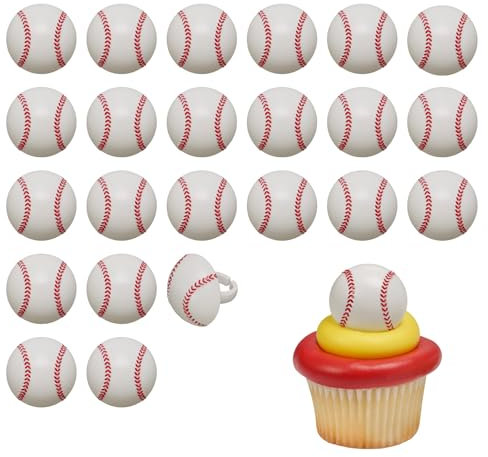 DecoPac Baseball Rings, Cupcake Decorations, Baseball Cupcake Toppers, Food Safe – 24 Pack