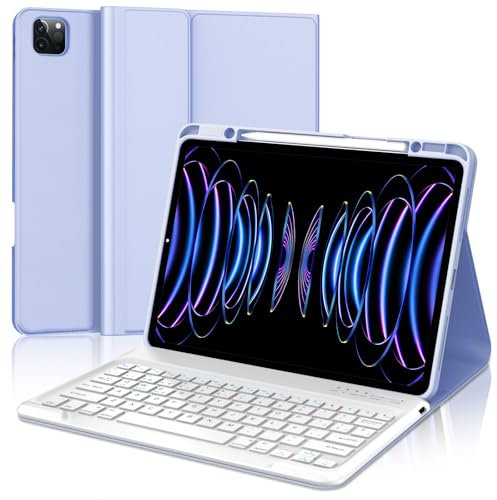 WAVATA Funda Teclado para iPad Air 13'' M3 2025/M2 2024- Funda para iPad Pro 12.9'' 2022/2021/2020/2018 con Español Ñ Teclado Desmontable Bluetooth, Púrpura