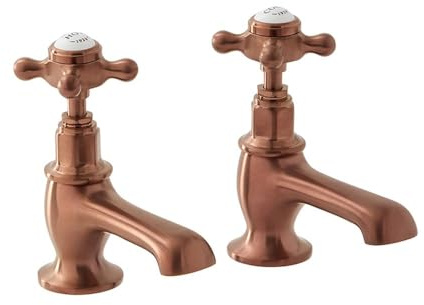Milano Elizabeth Basin Pillar Taps Crosshead Handles - Brushed Copper