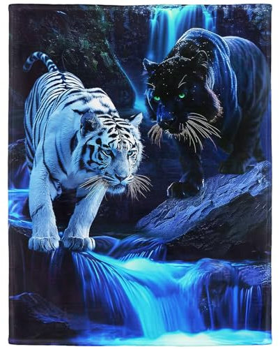 YISUMEI Kuscheldecke Weiche Warme Flauschige Fleece Decke für Couch Bett, Weißer Tiger & Panther, 150 x 200 cm