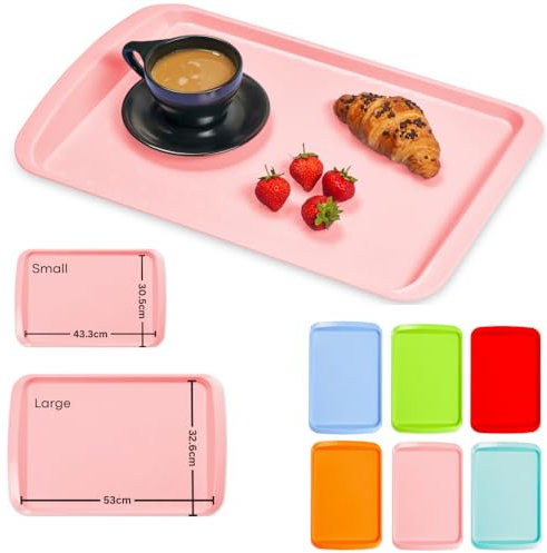 BuzzTrove Serving Trays | Durable Plastic Tea Tray & Dinner Tray | Trays for Eating on Lap, Food Serving & Snacks | Dishwasher Safe, Stackable| 12-Month Guarantee | STLP