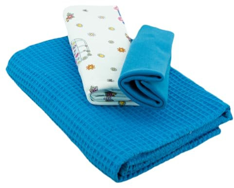 Stoffpaket - Jersey Stoff Kinderstoff SET Bündchen Waffel Bulli türkis - je 50 cm