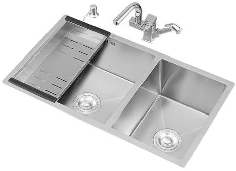 Lavello, Lavandino Cucina, Lavabo Cucina in Acciaio Inox, Grande Lavandino Cucina 2 Vasca, 304 Lavello da Cucina in Acciaio Inox, Lavabo Cucina Acciaio Inox da Appoggio(73x40cm/28.7 * 15.7in)