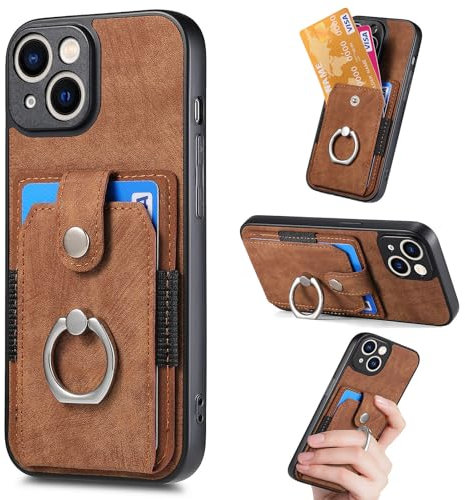Fertuo Cover per Apple iPhone 13, Antiurto Custodia Portafoglio in Pelle PU Case con Silicone Bumper e PC Rigida, con Porta Carte e Magnetica per Apple iPhone 13, Marrone