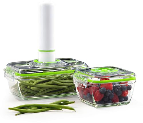 Avilia Set Sottovuoto Portatile Plastica ABS con Pompa 1000mA - Include 2 Contenitori Ecologici e Riutilizzabili da 0,7 e 1,1L Adatti a Congelatore, Microonde e Lavastoviglie - Resistente e Intuitivo