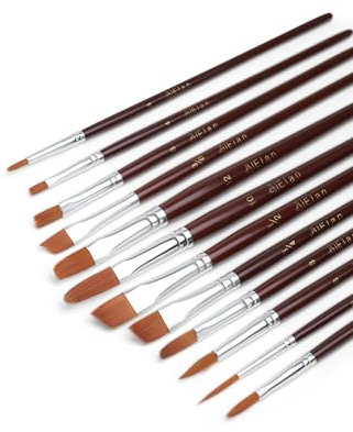 Elan Paint Brush Set, 12 PCS Short Handle Nylon Brushes with Angled, Filbert, Flat, Round, and Script Paint Brushes for Acrylic and Gouache Painting