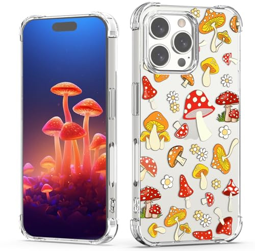 XIMIZU Clear Cover Case For iPhone 15 Pro Max,Cute Mushrooms Pattern Design For Girls boys kids,Soft Slim Shockproof Bumper Protective Clear Phone Case For iPhone 15 Pro Max Women