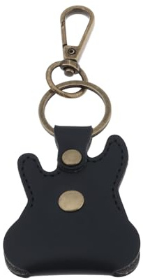 eMagTech 1 Stück schwarzer Gitarrenplektren-Halter Kunst-PU-Lederhülle mit Schlüsselanhänger und Haken für Akustik- und E-Gitarre Variety Pack Bass-Picks-Organizer nur Hülle