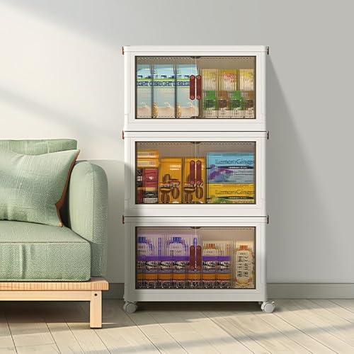 Roqao Faltbare Aufbewahrungsbox mit Deckel 38L×3 Stapelbare Aufbewahrungsboxen mit Magnetische Tür Aufbewahrung mit Rollen Plastikbox mit Deckel Stapelboxen für Schlafzimmer Wohnzimmer Haus Buro Weiß