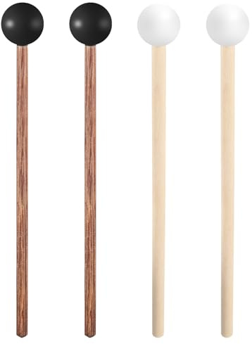 4 Pcs Steel Tongue Drum Mallets, Xylophone Mallets, Glockenspiel Mallet, 5.6in Rubber Percussion Mallet, Children's Rubber Drumsticks, Wooden Percussion Sticks, Black & White
