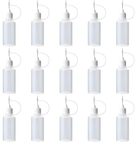 SYEYCW 15 Pcs Precision Tip Applicator Bottles, 10ml Quilling Needle Tip Oiler Bottle, White Glue Shaker, Plastic Liquid Dropper Filling Applicator, for DIY Craft, Acrylic Paint, Small Gluing Projects