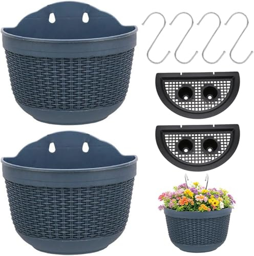 Esshogo 2 Stück Blumenampel, Halbrunder Hängende, Hängepflanzentopf | Blumenampel, Pflanzgefäßen Hängekorb mit 4 Haken, Blumentöpfe Im Freien, Hängende Pflanzgefäße, Blumentopf Wandmontage