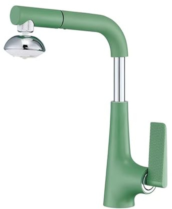 Yalsfowe Wasserhahn Küche Ausziehbar, 2 Modi Küchenarmatur mit brause, anhebbar Spültischarmatur 360° Drehbar, Moderner Messing Einhandmischer Mischbatterie für Küche,Grün