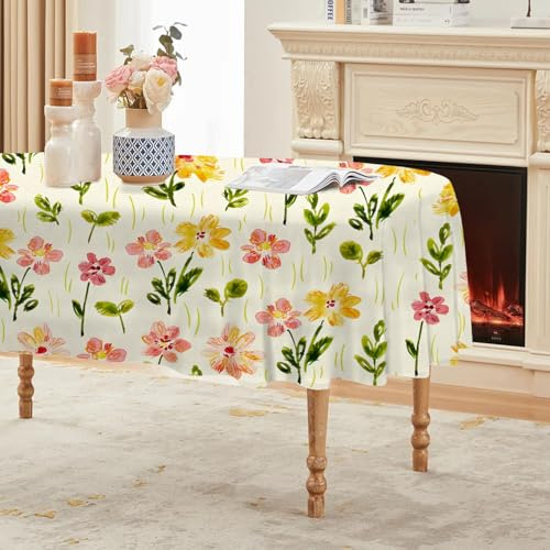 Blumen Tischdecke Abwaschbar Oval, Gartentischdecke für Outdoor Pflanzendrucke, Tischdecke Beige Wasserabweisend, Tischtuch für Küche, Restaurant, Hochzeit, Bankett (140x180 cm) A89