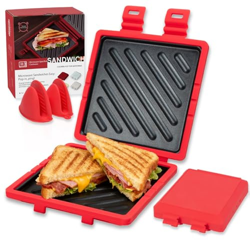 Microwave Sandwich Maker, Microwave Toaster with Adjustable Silicone Strap, Removable Non-Stick Microwave Grilled Cheese Maker, Microwave Grill Crispy, Melted in Minutes for Travel, Office, Dorm, Home