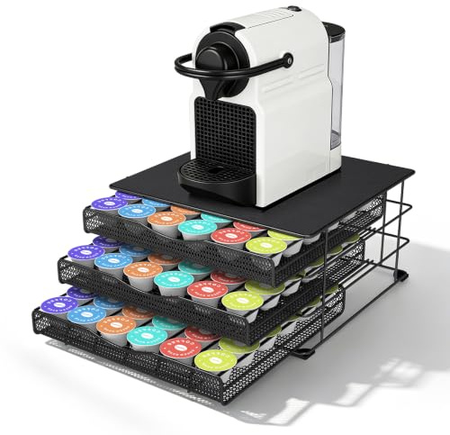 OZD Coffee Pod Holder for 108 Dolce Gusto, K-Cups, Starbucks Capsules | Metal 3-tier Coffee Pod Storage for Nespresso Capsules, Space Saving Coffee Machine Stand for Home Office, with Anti-Slip Mat