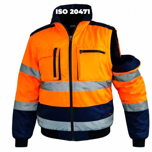 VENTUX GEAR Veste haute visibilité orange avec capuche || Taille M || Vêtement de travail réfléchissant EN ISO 20471 || Protection hiver avec poches multiples