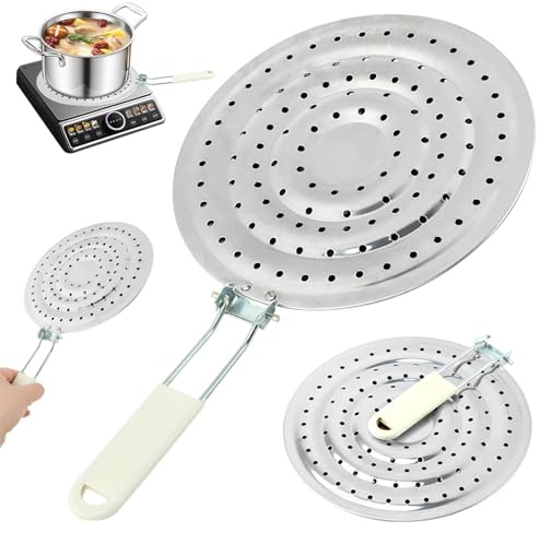 Gas Hob Heat Diffuser, Stainless Steel Double Thickening Flame Diffuser Cook Ring Heat-Diffuser with Handle Heat Spreader Plate for Gas Stove Cooktop Converter(COLOR:Sliver)