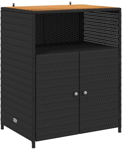 vidaXL Schrank Schwarz 70 x 50 x 87 cm Polyester und Roly Ratten, Garten- und Terrassenlager, Rechteckschrank, robuster Holz-Rattan, leicht, praktische Lösungen für draußen