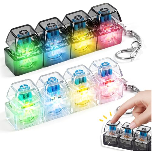 2Pcs Keyboard Fidget Toy, Fidget Toys Keyboard Fidget Fidgets Fidget Keyboard, 4 Buttons Clicky LED Light Keychain, Portable Stress Anxiety Relief Cool Gadget Gift for Adults Kids (Style A)