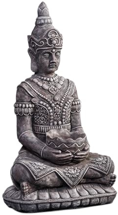 gartendekoparadies.de Buddha Tempelwächter Statue, Grau, Weißbeton, Steinguss 65 cm Höhe, Frostsicher, 34 kg (Mehrfarbig)