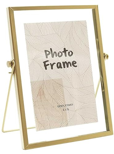 rloao Golden Floating Photo Frame 6 x 8 in | Vintage Copper Glass Frame for Photo Sizes 4×6inch, Tabletop Pictures Display, for Home and Office Desk Decoration