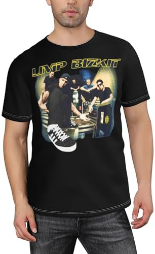 Männer Bizkit Rap Rock Band Limp T-Shirt Casual Kurzarm-Tee-Shirts Konzert-Merch Leichtes T-Shirt Black L