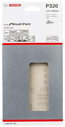 Bosch Professional 10 Stück Schleifblatt M480 Best for Wood and Paint (Holz und Farbe, 115 x 230 mm, Körnung K320, Zubehör Schwingschleifer)