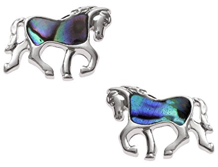 Kiara Jewellery Pferdeohrstecker, eingelegt mit natürlicher, grünlich-blauer Paua-Abalone-Muschel, läuft nicht an, silberfarben, hypoallergen, rhodiniert., Silber/rhodiniertes Basismetall mit