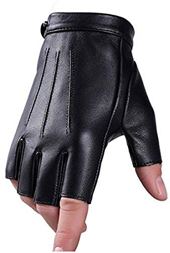 Wepop Fingerless Driving Gloves PU Faux Leather Outdoor Sport Half Finger Glove for Men Women Teens (Fingerless, L)