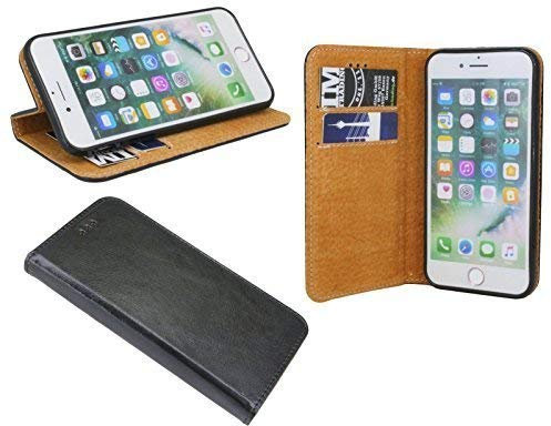 cofi1453 Elegante ECHT Leder Buch-Tasche Hülle kompatibel mit LG G7 ThinQ in Schwarz Wallet Book Style Cover Schale