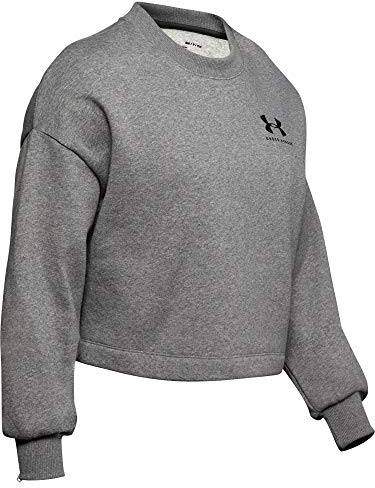 Under Armour Women Rival Fleece Graphic LC Crew Warm-Up Top - Jet Gray Medium Heather//Black (011), X-Large