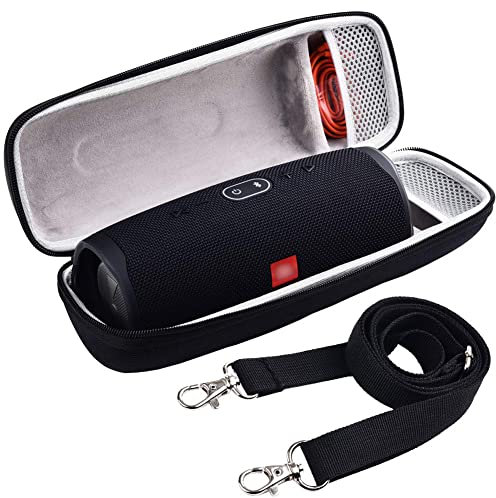 Case compatible for JBL Charge 4 Portable Bluetooth Waterproof Speaker & Charger Plug, Cable Accessories with Shoulder Strap -Black
