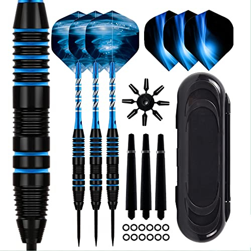 Steel Dartpfeile 23g,Profi Dartpfeile mit Metallspitze 6 Stück Aluminium Darts Schäfte 2 Style Flights und Darts Sharpener, Professional Dartpfeile +Geschenkbox