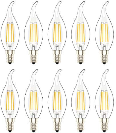 Atesny Ampoules Petit Culot Vis Bougies E14 LED 4W, Blanc Chaud 2700K,Filament Ampoule LED,AC 220-240V,Lot de 10 pièce