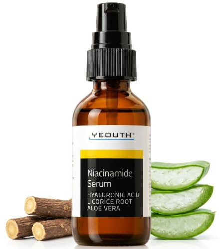 YEOUTH Niacinamide Serum Gesicht 10% mit Hyaluronsäure und Aloe Vera, Feuchtigkeitsspendendes B3 Gesichtsserum für Frauen und Männer 30ml
