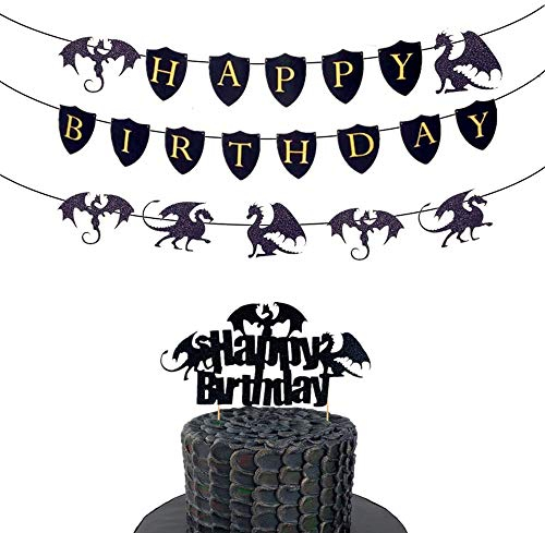 JeVenis Dragon Birthday Banner Dragon Birthday Party Decoration Dragon Birthday Decoration Fantasy Party Decoration Dragon Cake Topper