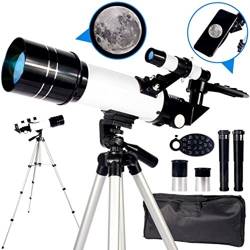 Upchase Teleskop Astronomie, 400/70mm Super Klares Teleskop Sets, Tragbares Refraktor Teleskop,Einsteiger-Amateur, Beobachtung von Himmel und Landschaft(Geschenk für Kinder) Rucksack und Smartphone