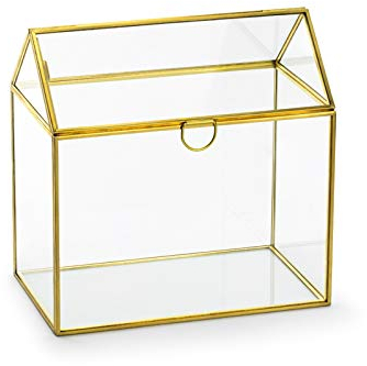 PartyDeco Glas-Umschlag-Box gold 13x21x21cm Hochzeit Geburtstag Taufe