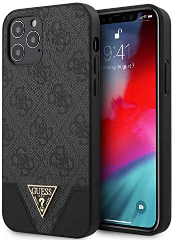 GUESS GUHCP12MPU4GHBK 4G Triangle Collection Case for iPhone 12/12 Pro 6.1 Inches Grey