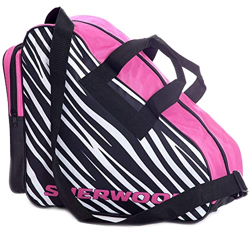 Sherwood Schlittschuhtasche, Inliner-Tasche für Erwachsene und Kinder, Eishockey-Bag, ideal für Rollschuhe und Eislaufschuhe (Pink Zebra)