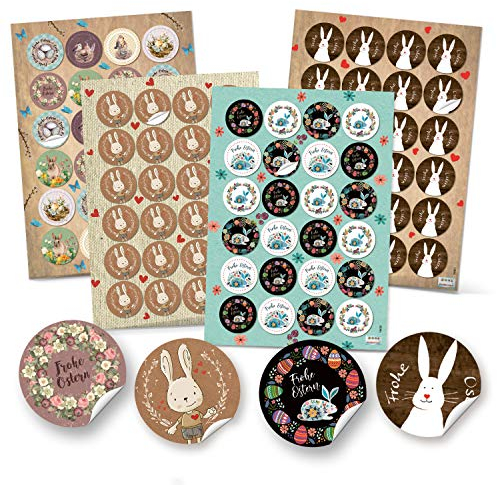 Logbuch-Verlag Osteraufkleber Set 4 x 24 Aufkleber 4 cm Frohe Ostern Osterhasen Osterdeko Sticker - Verzierung Osterverpackung