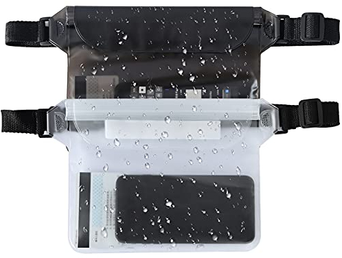 2 Pack Waterproof Pouch, Universal Waterproof Bag with Adjustable Waist Strap Transparent Screen Touchable Dry Bag for Beach Swimming Boating, Keep Your Phone and Valuables Safe and Dry