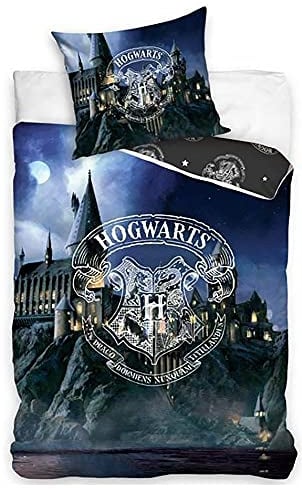 BERONAGE Harry Potter Wende-Bettwäsche Castle 135 x 200 + 80 x 80 cm 100% Baumwolle Renforcé-Linon-Qualität HP Slytherin Gryffindor Hufflepuff Ravenclaw Hogwarts mit Reißverschluss deutsche Größe 866