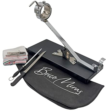 JAMONERO BASCULANTE GIRATORIO CON BASE FIBRA, REGALO PINZA ARCOS + CUCHILLO JAMONERO + CHAIRA + CUBREJAMÓN (BURDEOS) + PAÑO, SOPORTE JAMONERO IDEAL USO DOMÉSTICO Y PROFESIONAL (Fibra negra)