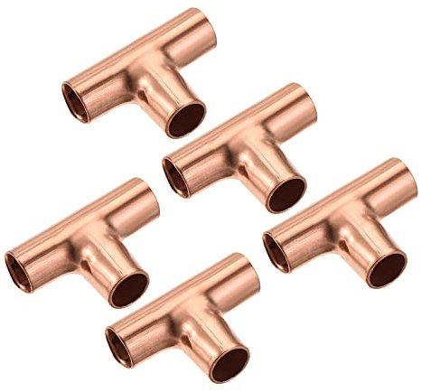 sourcing map Raccordo a T in rame a 3 vie per saldatura 1/4 ID per condizionatore d'aria HVAC, confezione da 5