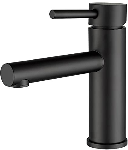 VALAZ Robinet Salle Bain | Mitigeur Lavabo, Mélangeur Eau Froide et Chaude, Pas de Fuites, Installation Facile et Rapide | Laiton, Inoxydable, Élégant, Rond, Noir Mat, Série Palancia