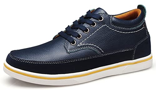 Meidiastra Herren Elevator Schuhe-6 cm Versteckten Lift Heel Herren Leder Schnürhalbschue Business Freizeitschuhe Walkingschuhe Sneaker Blau 42