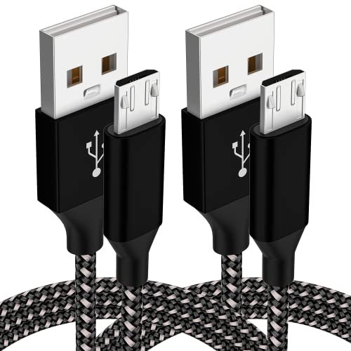 Micro USB Cable [2 Pack] 6FT Android Charger Cable Long Braided Fast Charging Sync Cord Compatible with Galaxy S7 S6 Edge, Kindle, Android Smartphones, Tablets, E-Reader, Pro/Slim, Black, White