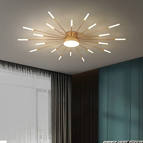 minifair Moderne LED-Deckenleuchte, 20 + 1 Köpfe, halbbündige Deckenleuchte, goldene Kronleuchter, Deckenbeleuchtung für Schlafzimmer, Wohnzimmer, Küche, Esszimmer, Restaurant